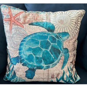 Decorative Throw Pillow Cover Case Turtle Beach Decor Nautical Coastal Cottage